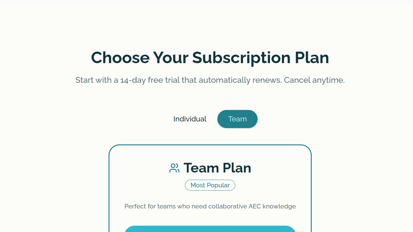 AEC Assistant screenshot: Team Plan